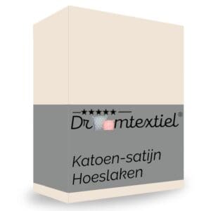 Katoen-satijn hoeslaken verpakking van Droomtextiel.