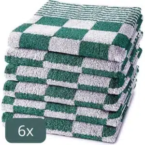 Droomtextiel Geblokte Keukendoeken Groen - Wit 6 Stuks - 100% Katoen - 50x50cm - Horecakwaliteit