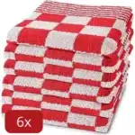 Droomtextiel Geblokte Keukendoeken Rood - Wit 6 Stuks - 100% Katoen - 50x50cm - Horecakwaliteit