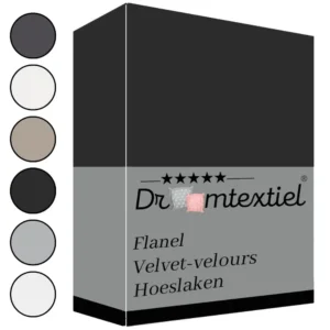 Droomtextiel Zachte Flanel Velvet Velours Hoeslaken Zwart Tweepersoons 140x200 cm - Hoogwaardige Kwaliteit - Super Zacht