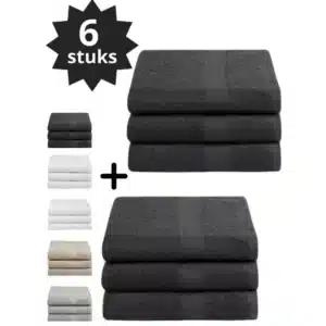 Droomtextiel® Luxe Badhanddoeken Antraciet 70x140 cm 6 Stuks Pure Katoen Heerlijk Zacht