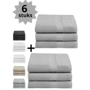 Droomtextiel® Luxe Badhanddoeken Licht Grijs 70x140 cm 6 Stuks Pure Katoen Heerlijk Zacht