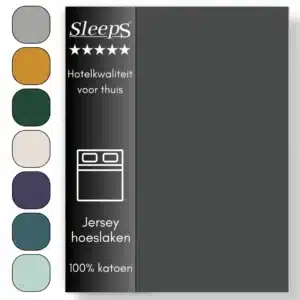Sleeps  Jersey Hoeslaken - Antraciet Tweepersoons 140x200/220 cm - 100% Katoen -  Hoge Hoek - Heerlijk Zacht Gebreid - - Strijkvrij - Rondom elastiek - Stretch -