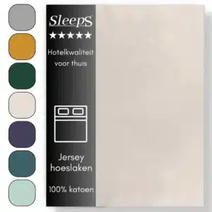Sleeps  Jersey Hoeslaken - Crème Tweepersoons 160x200/220 cm - 100% Katoen -  Hoge Hoek - Heerlijk Zacht Gebreid - - Strijkvrij - Rondom elastiek - Stretch -
