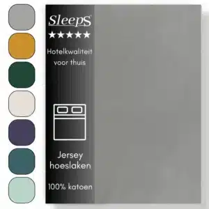 Sleeps  Jersey Hoeslaken - Grijs Tweepersoons 160x200/220 cm - 100% Katoen -  Hoge Hoek - Heerlijk Zacht Gebreid - - Strijkvrij - Rondom elastiek - Stretch -