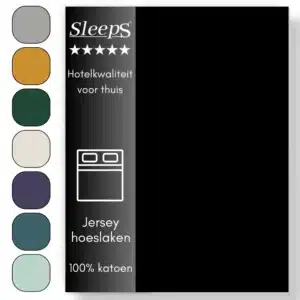 Sleeps  Jersey Hoeslaken - Zwart Twijfelaar 120x200/220 cm - 100% Katoen -  Hoge Hoek - Heerlijk Zacht Gebreid - - Strijkvrij - Rondom elastiek - Stretch -
