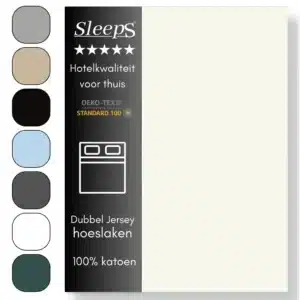 Sleeps Luxe Dubbel Jersey Hoeslaken Crème - 190 x 220 cm - 100% Hoogwaardige Katoen - Hoge Hoek - Strijkvrij