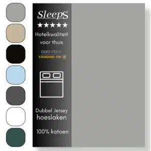 Sleeps Luxe Dubbel Jersey Hoeslaken Grijs - 180 x 200/220 cm - 100% Hoogwaardige Katoen - Hoge Hoek - Strijkvrij