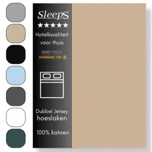 Sleeps Luxe Dubbel Jersey Hoeslaken Zand - 90 x 220 cm - 100% Hoogwaardige Katoen - Hoge Hoek - Strijkvrij