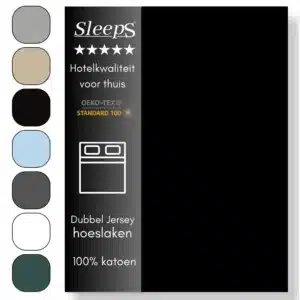 Sleeps Luxe Dubbel Jersey Hoeslaken Zwart - 180 x 200/220 cm - 100% Hoogwaardige Katoen - Hoge Hoek - Strijkvrij