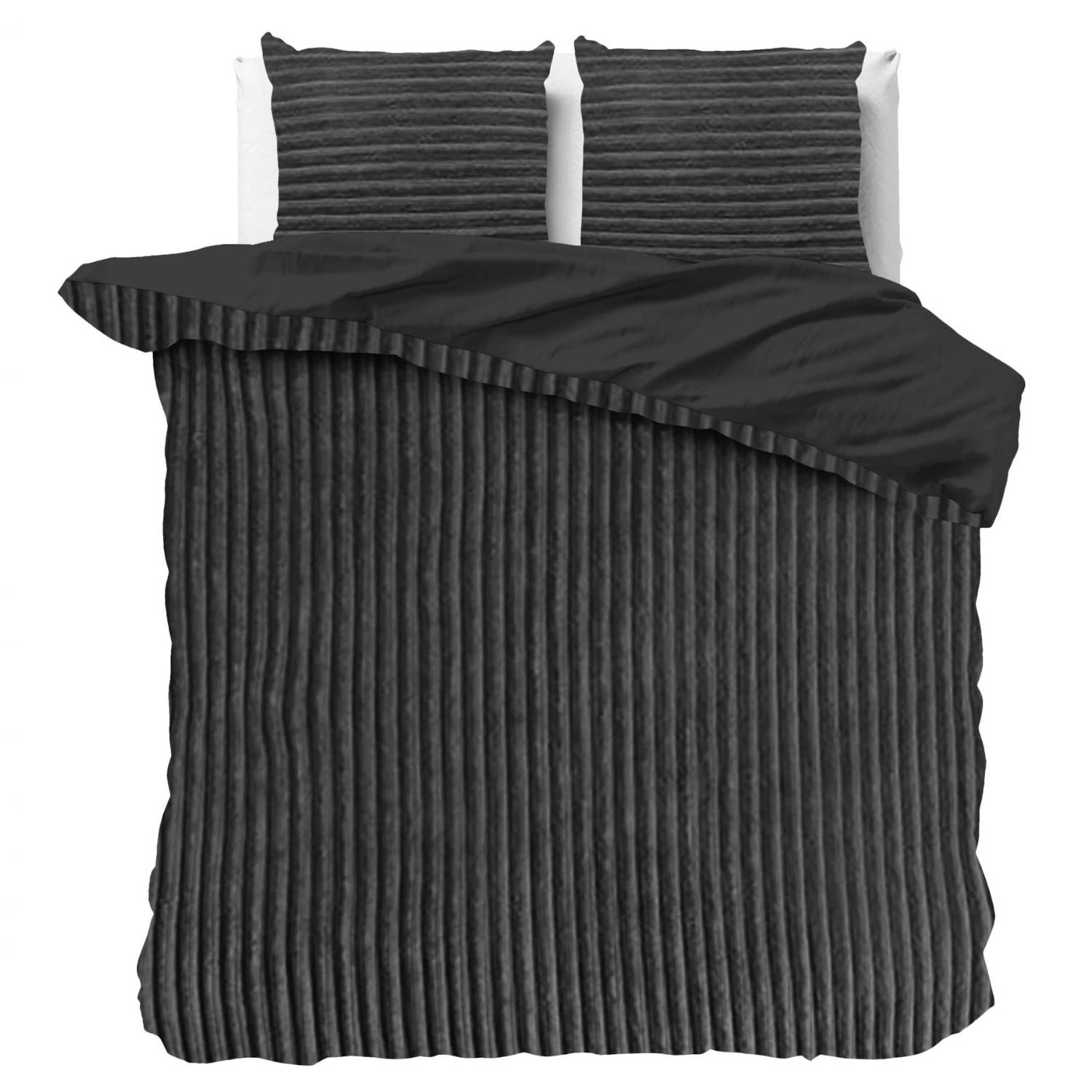 Droomtextiel Teddy Rib Dekbedovertrek Zwart - 200x200/220 cm