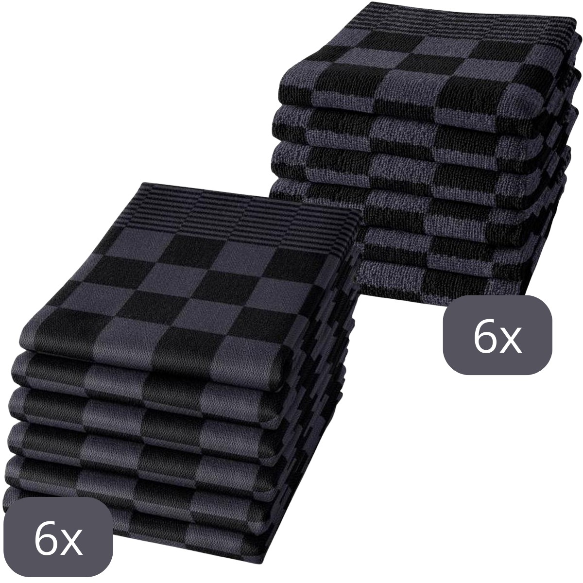 Droomtexiel Horeca Theedoeken - Keukendoeken Antraciet Zwart Geblokt - 12 stuks