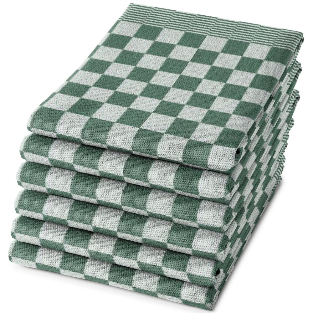 Droomtextiel Horeca Theedoeken Groen Wit Geblokt - 6x Stuks