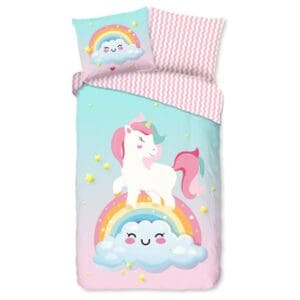 Eenhoorn op regenboog en wolken kinderdekbedovertrek