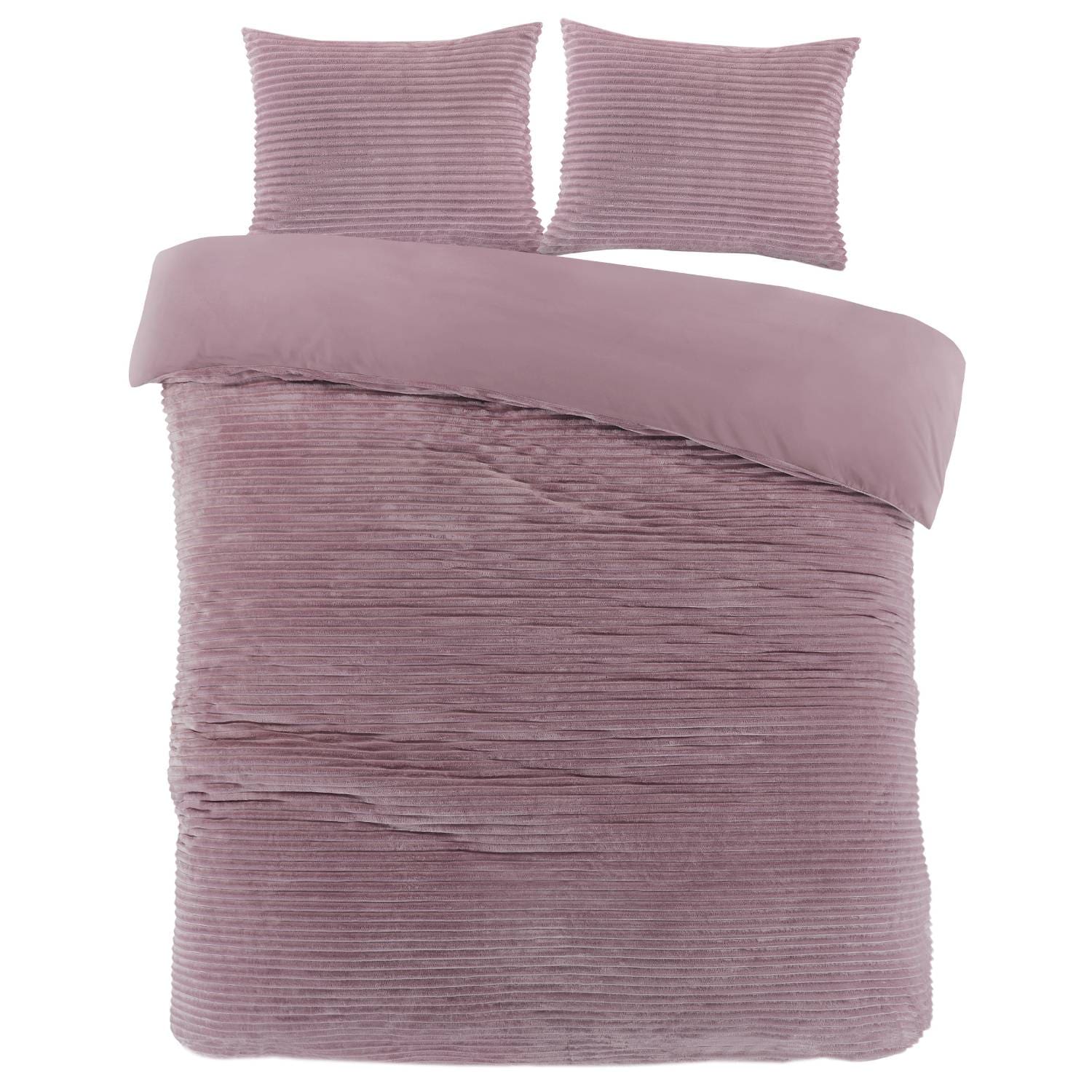 Roze geribbeld dekbedovertrek met kussens