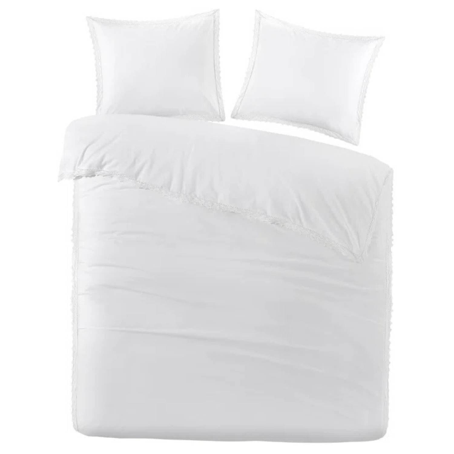 Witte dekbedovertrekset met twee kussenslopen