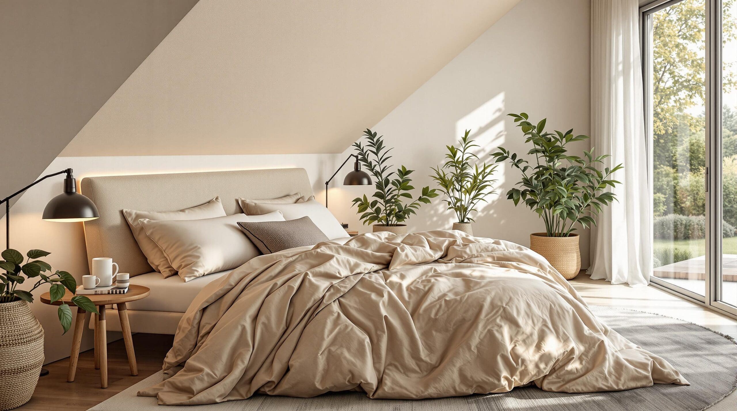 Luxe slaapkamer met Beddinghouse beddengoed in champagnekleurig biologisch katoen