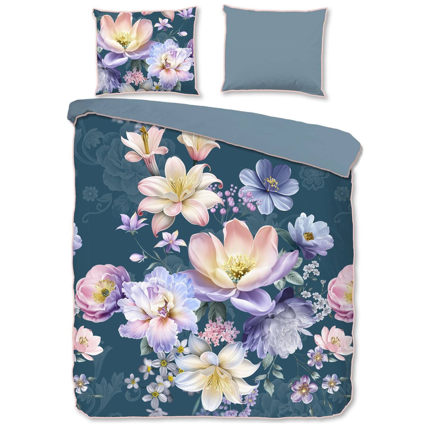 Descanso Dekbedovertrek Mirery Petrol - 240x200/220 cm - Katoen Satijn