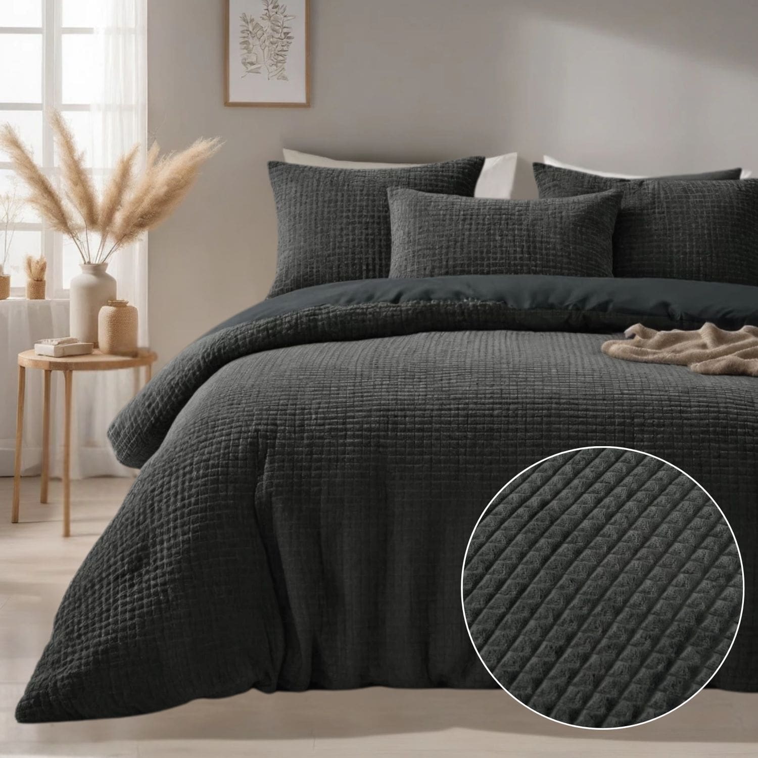 Droomtextiel Teddy Dekbedovertrek Block Antraciet- 200x200/220 cm