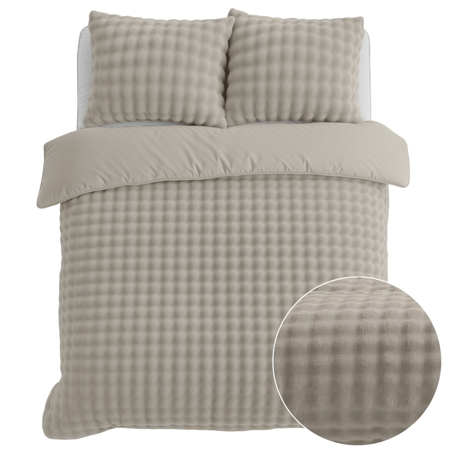 Sleeptime Flanel Fleece Dekbedovertrek Pompom beige - 240x200/220