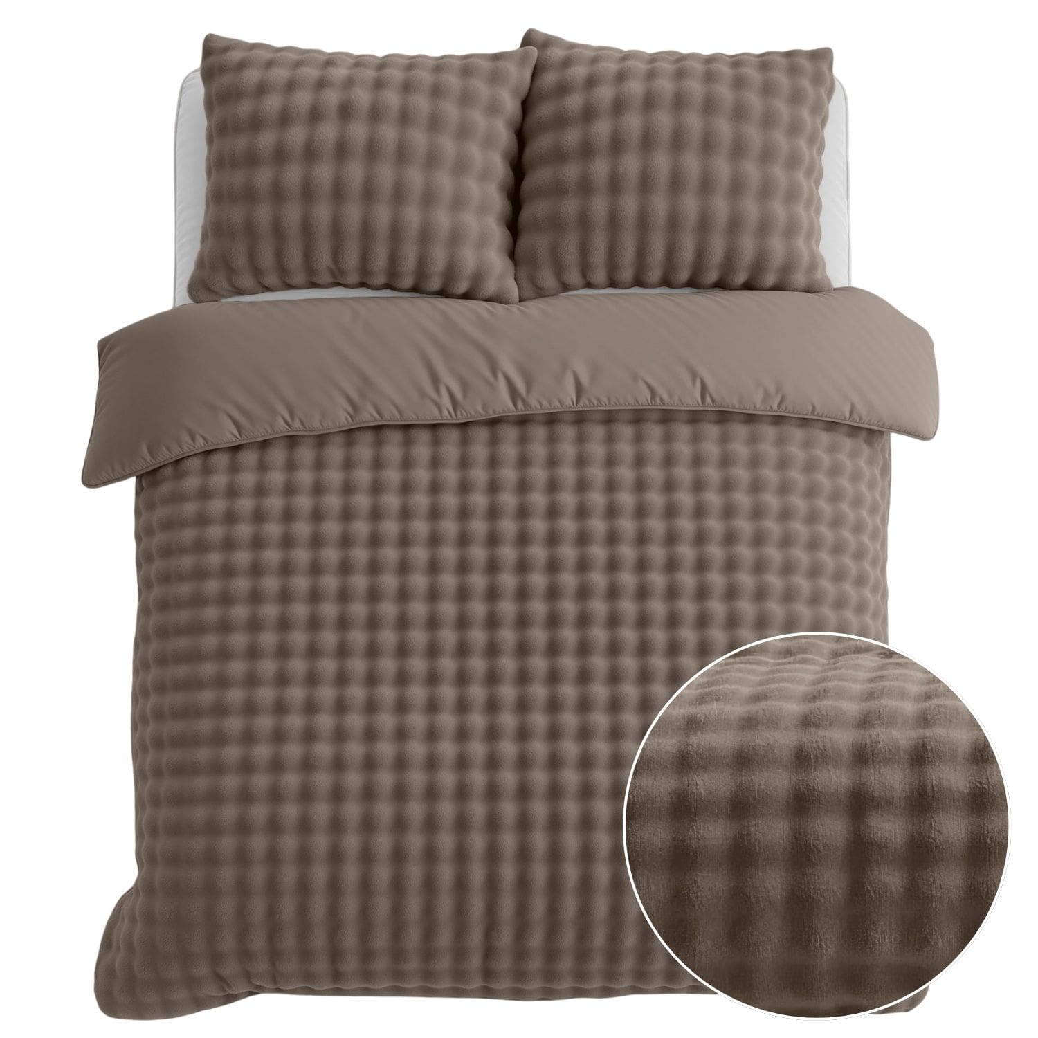 Sleeptime Flanel Fleece Dekbedovertrek Pompom taupe - 240x200/220