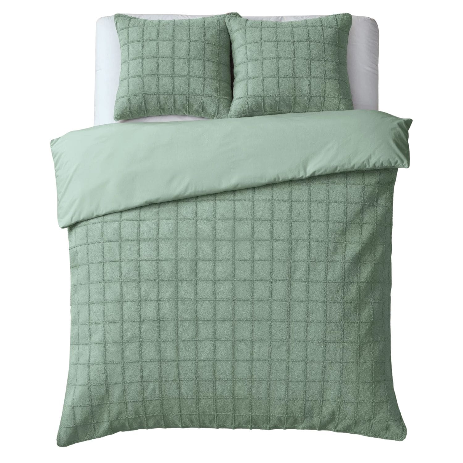 Sleeptime Teddy Dekbedovertrek Fur Check - 240x200/220 cm - Groen