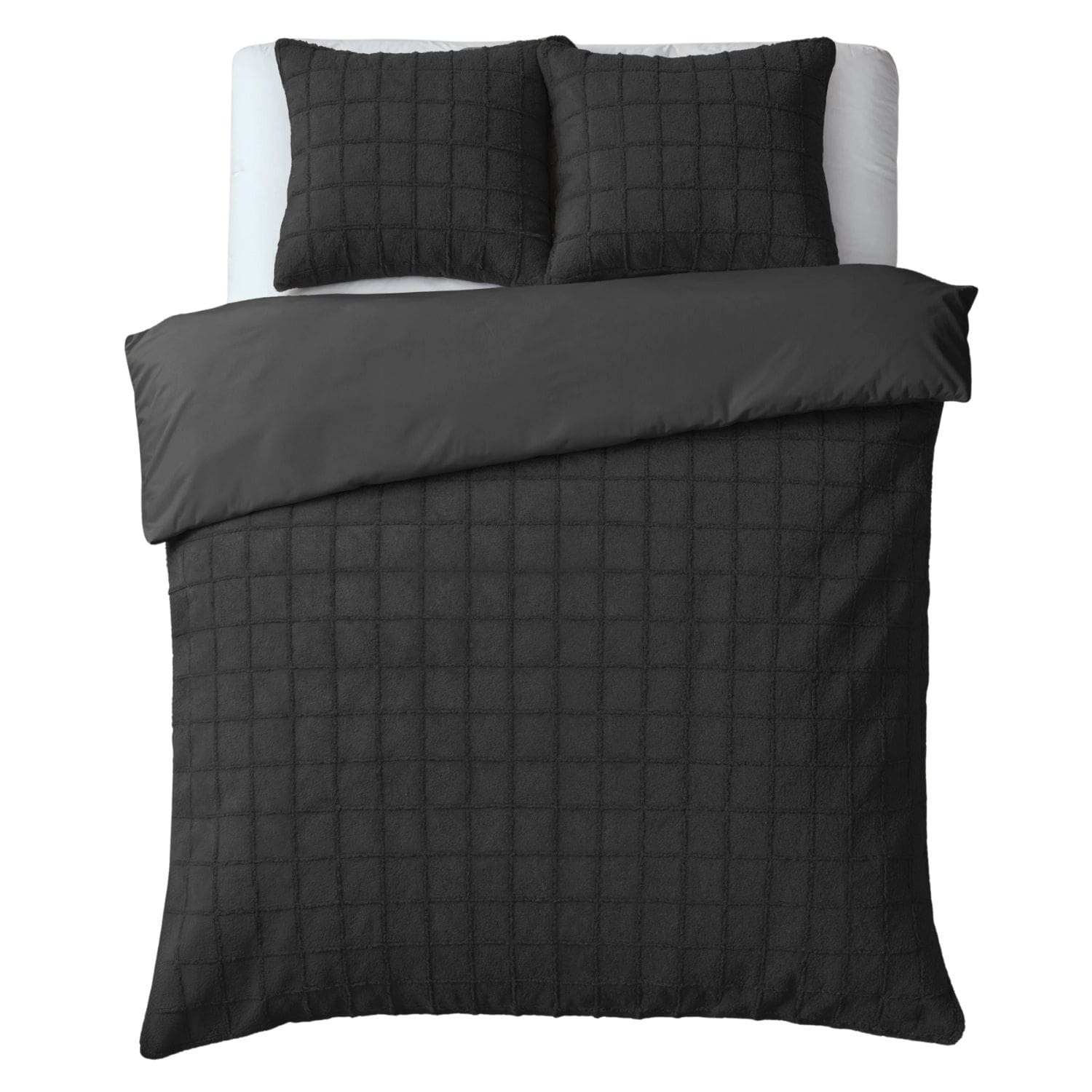 Sleeptime Teddy Dekbedovertrek Fur Check - 200x200/220 cm - Zwart