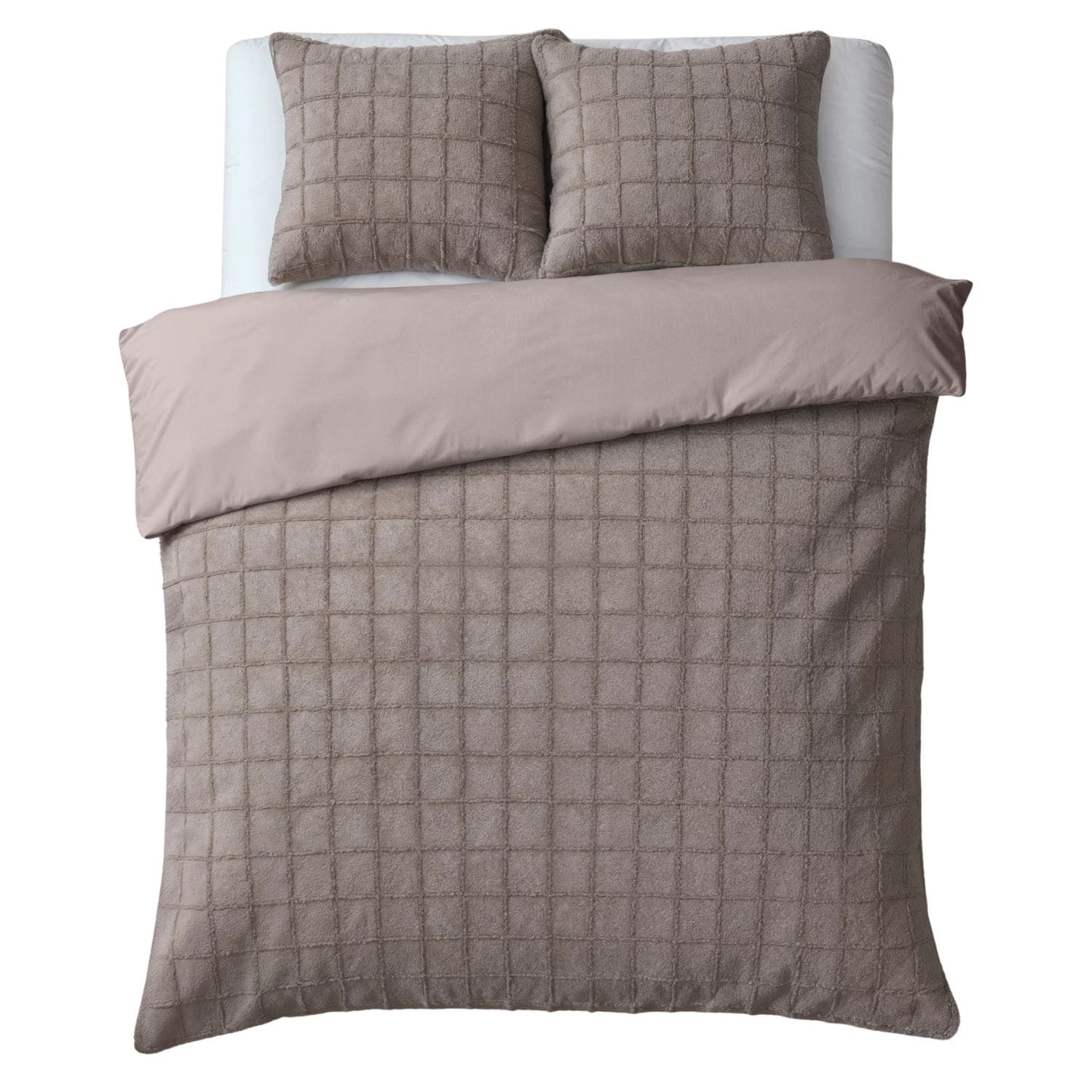 Sleeptime Teddy Dekbedovertrek Fur Check - 200x200/220 cm - Taupe