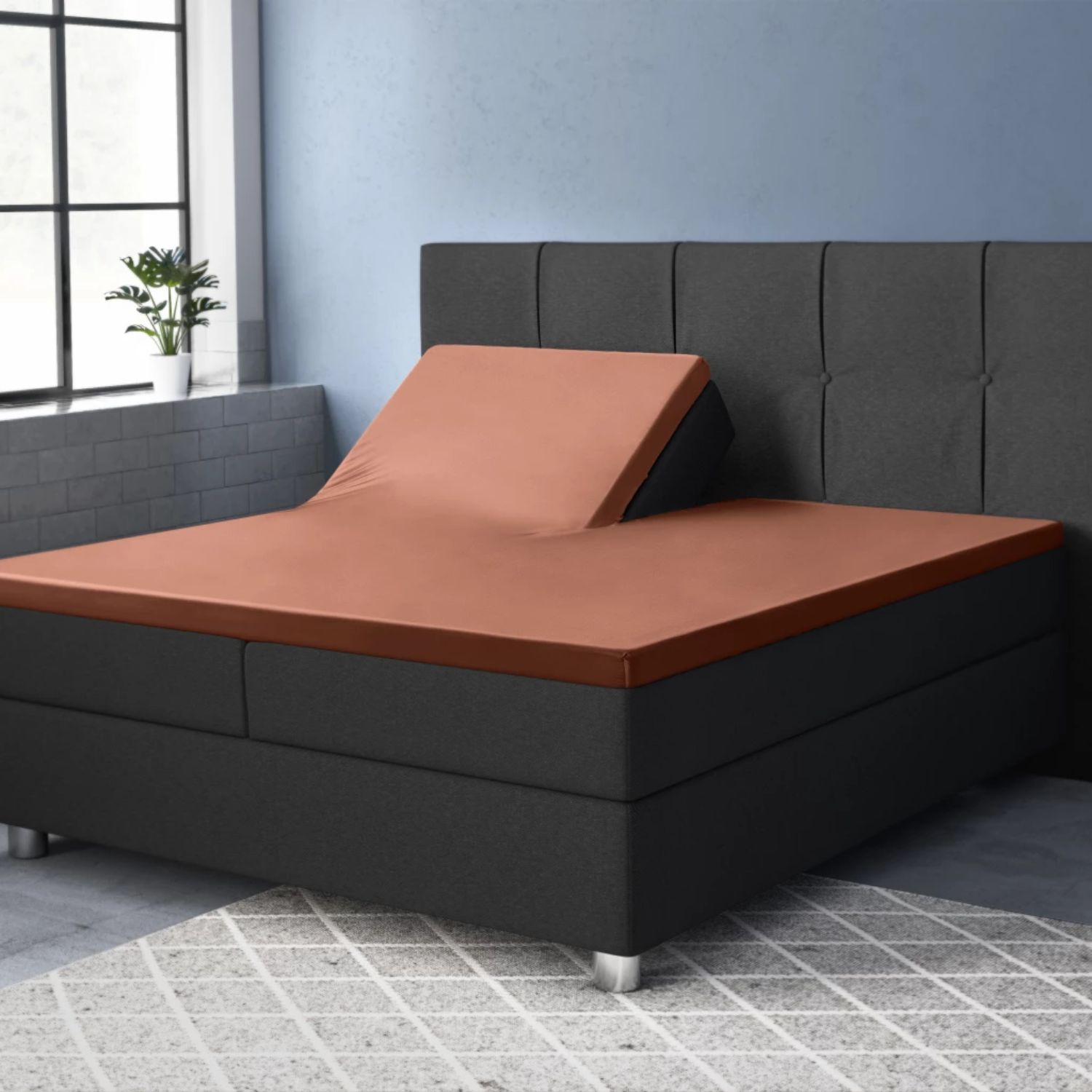 Primaviera Split-Topper Hoeslaken Katoen-Satijn -180x220 cm - Bruin