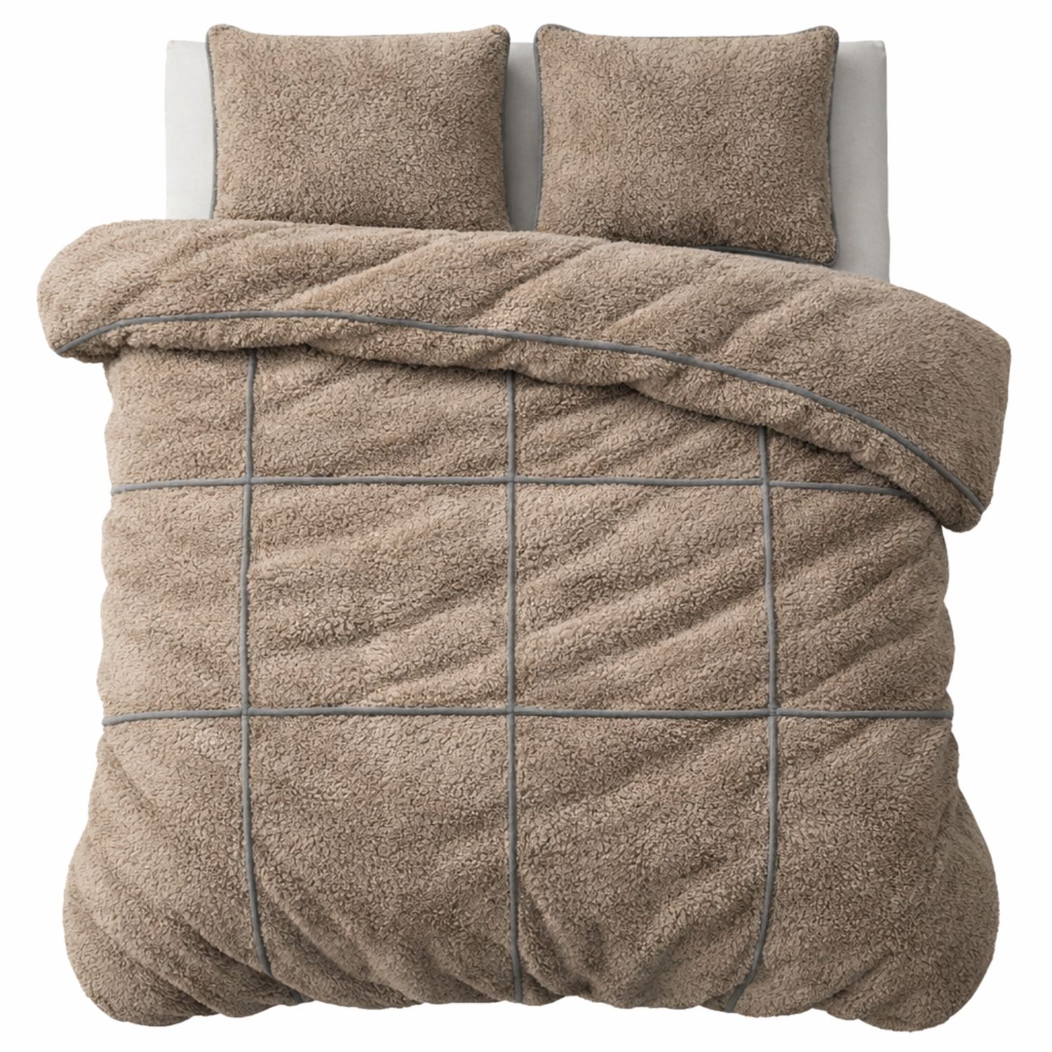 Sleeptime Teddy Trim Dekbedovertrek - 240x200/220 - Donker Taupe